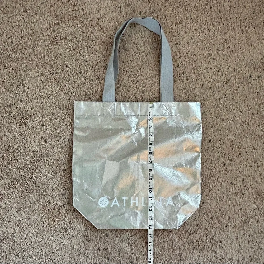 Athleta Silver Metallic Medium Reusable Tote Gift Grocery Bag Swag